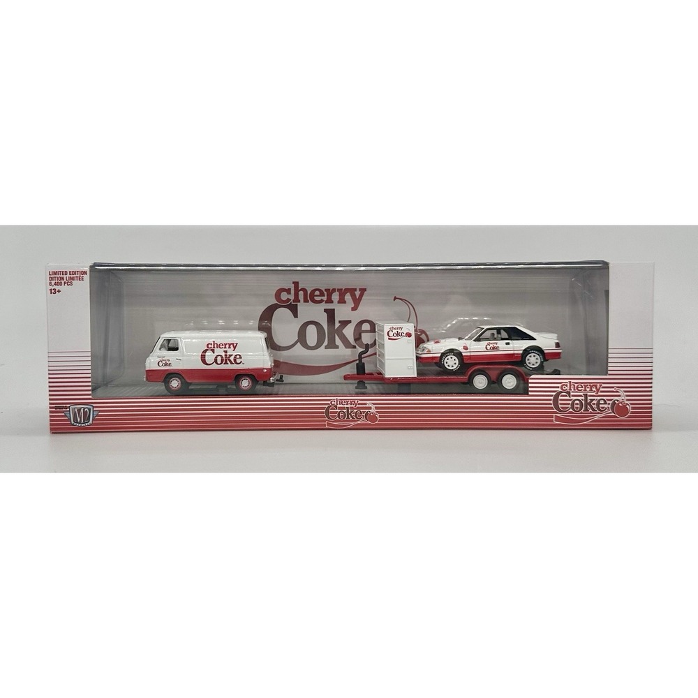 M2 Machines Cherry Coke 1965 Ford Econoline 1990 Mustang GT Auto-Hauler 1:64 NEW